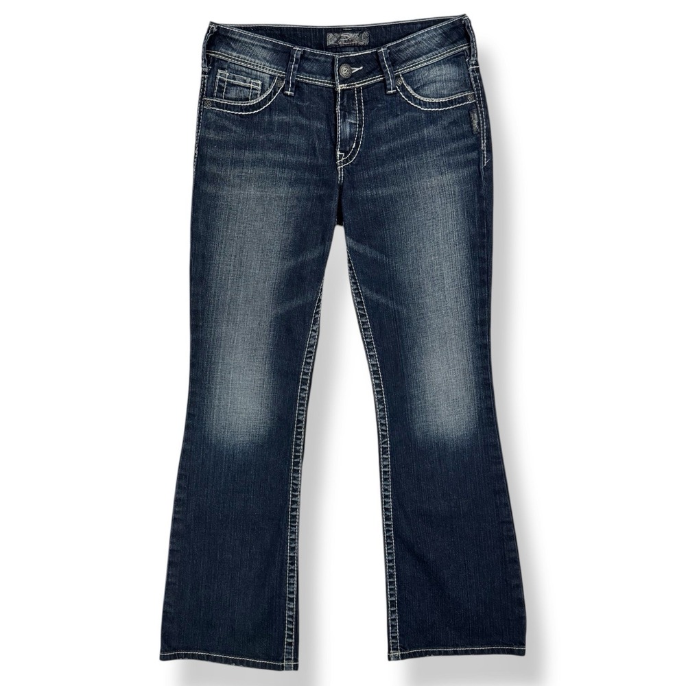 Silver Suki Bootcut‎ Jeans Size 29 Dark Wash Thick Stitch Low Rise Embroidered